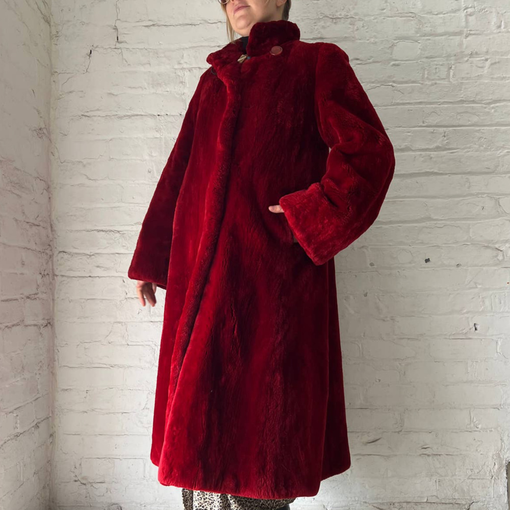 1990s Fur Red Coat Long | VTG Vintage | M | Mink Fur |